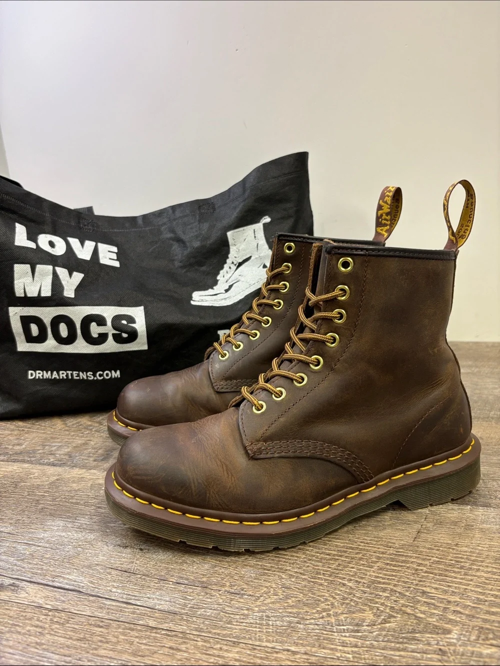 Dr. Martens 1460 Crazy Horse Brown Leather 8-Eye Combat Boots Men’s 8